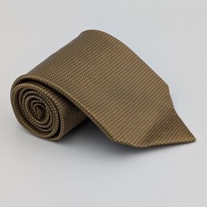 Romario Manzini Tie Tan Brown White Micro Box Check Geometric Woven Polyester